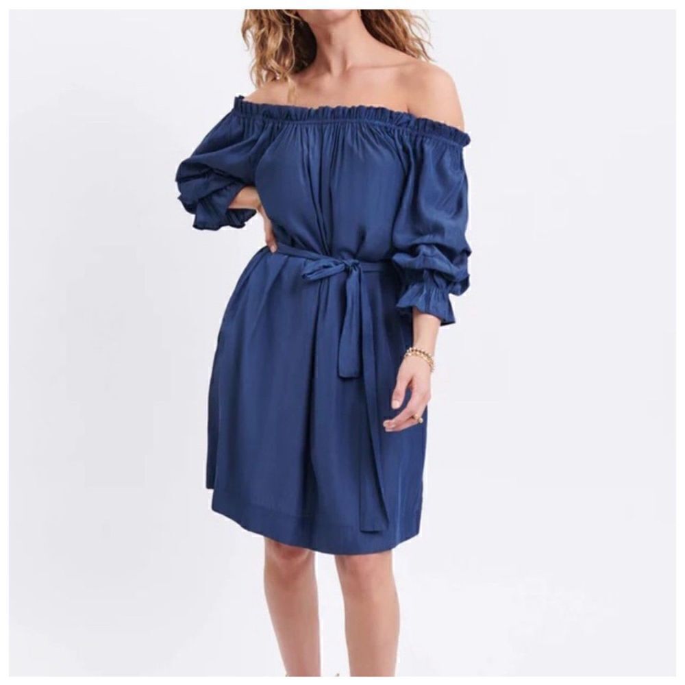 Mersea Blue Tulum Ruffle Dress Tie Waist Size Small - Picture 2 of 10